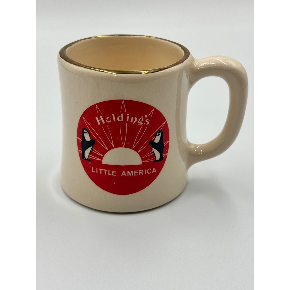 Vintage Holdings Little America Penguin Coffee Mug Montana Made Gold Rim